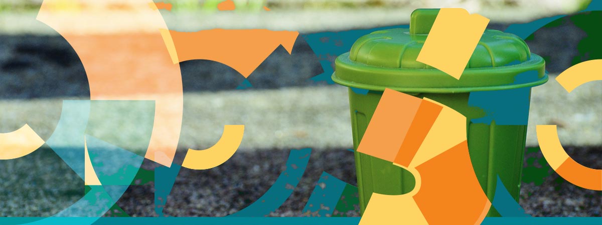 Immagine decorativa che rappresenta la sostenibilit ambientale ricordando il corretto deposito dei rifiuti nei bidoni
